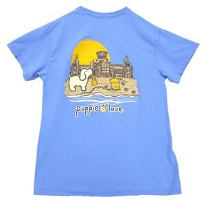 Puppie Love Ron Jon Surf Shop Beach Graphic T Shirt Adults M Blue Rescue Dog